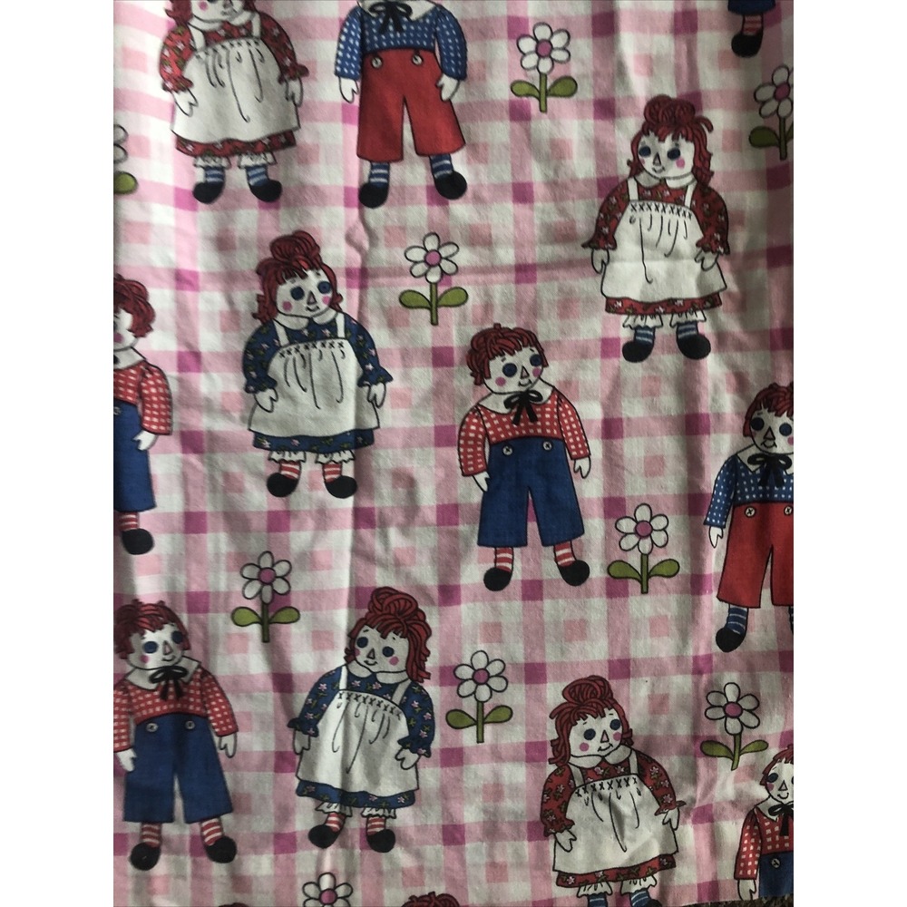 2 Vintage Custom Made RAGGEDY ANN & ANDY Curtain DRAPERY PANELS Pink Check 64x63